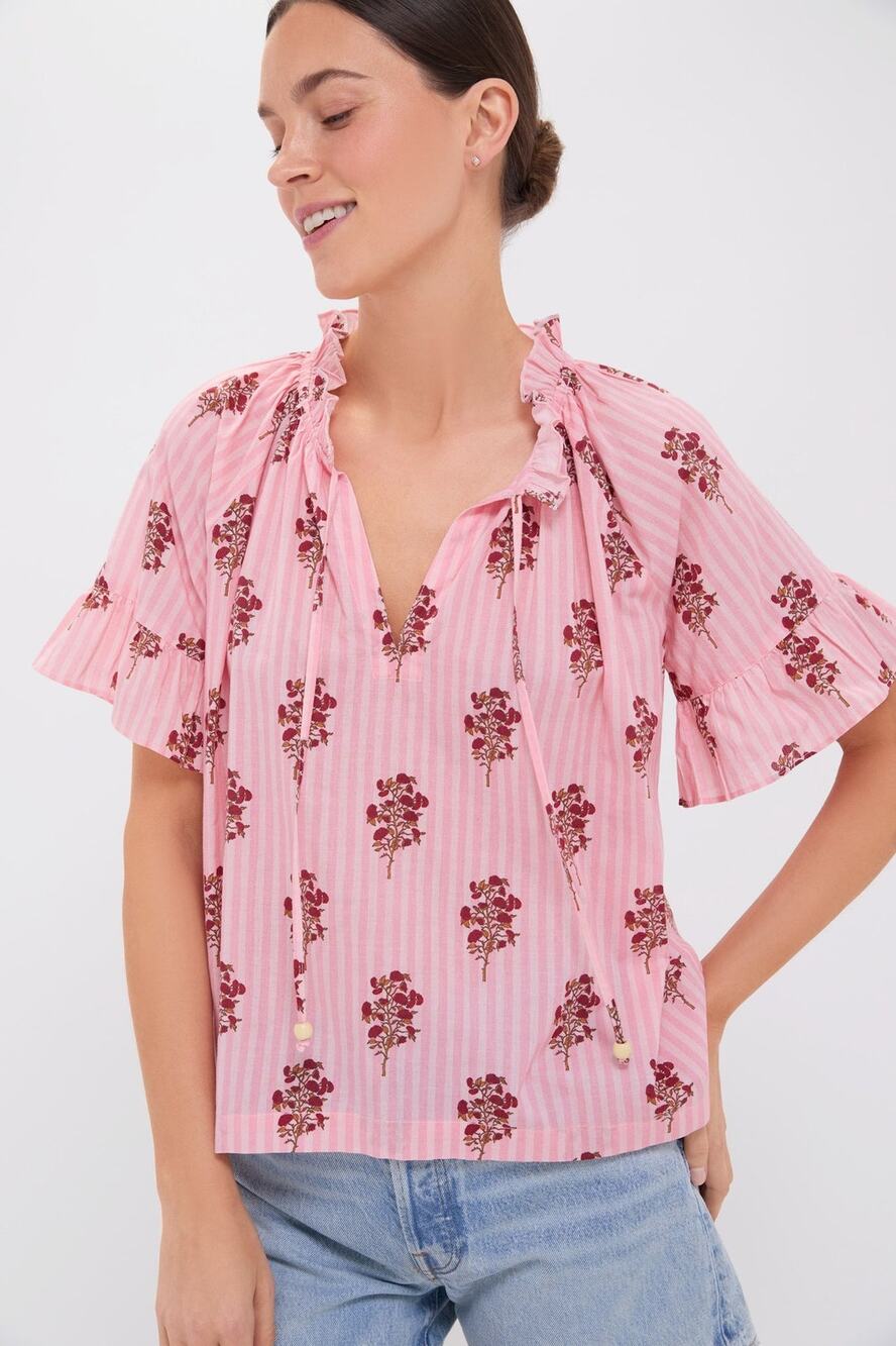 TUCKERNUCK BEACH Blush Striped Bouquet Cassis Top Size XL NWT